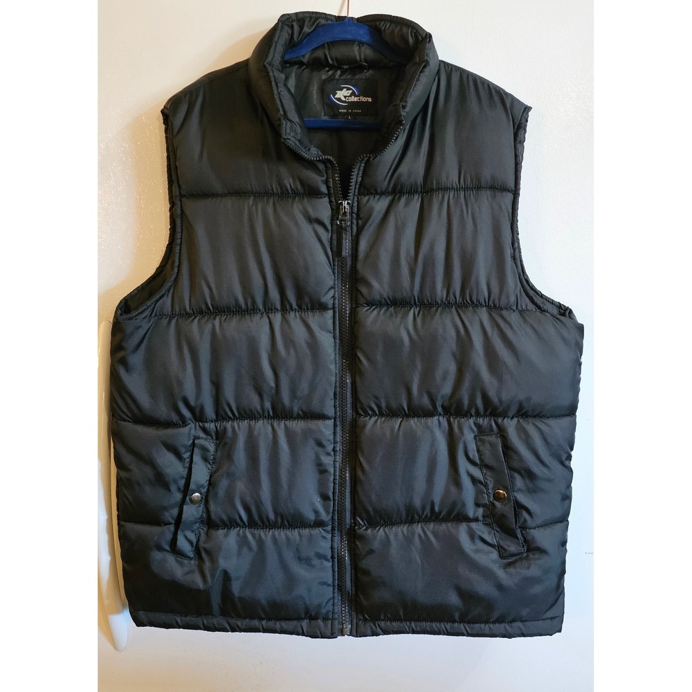 KC Collections Mens Black Puffer‎ Vest Full Zip Quilted Sleeveless Jacket Large